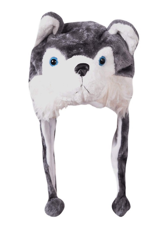 Malvina Girl's Plush Animal Hat Costume Cap Cute Soft Faux Fur Stuffed Toy Hood (Wolf) Grey